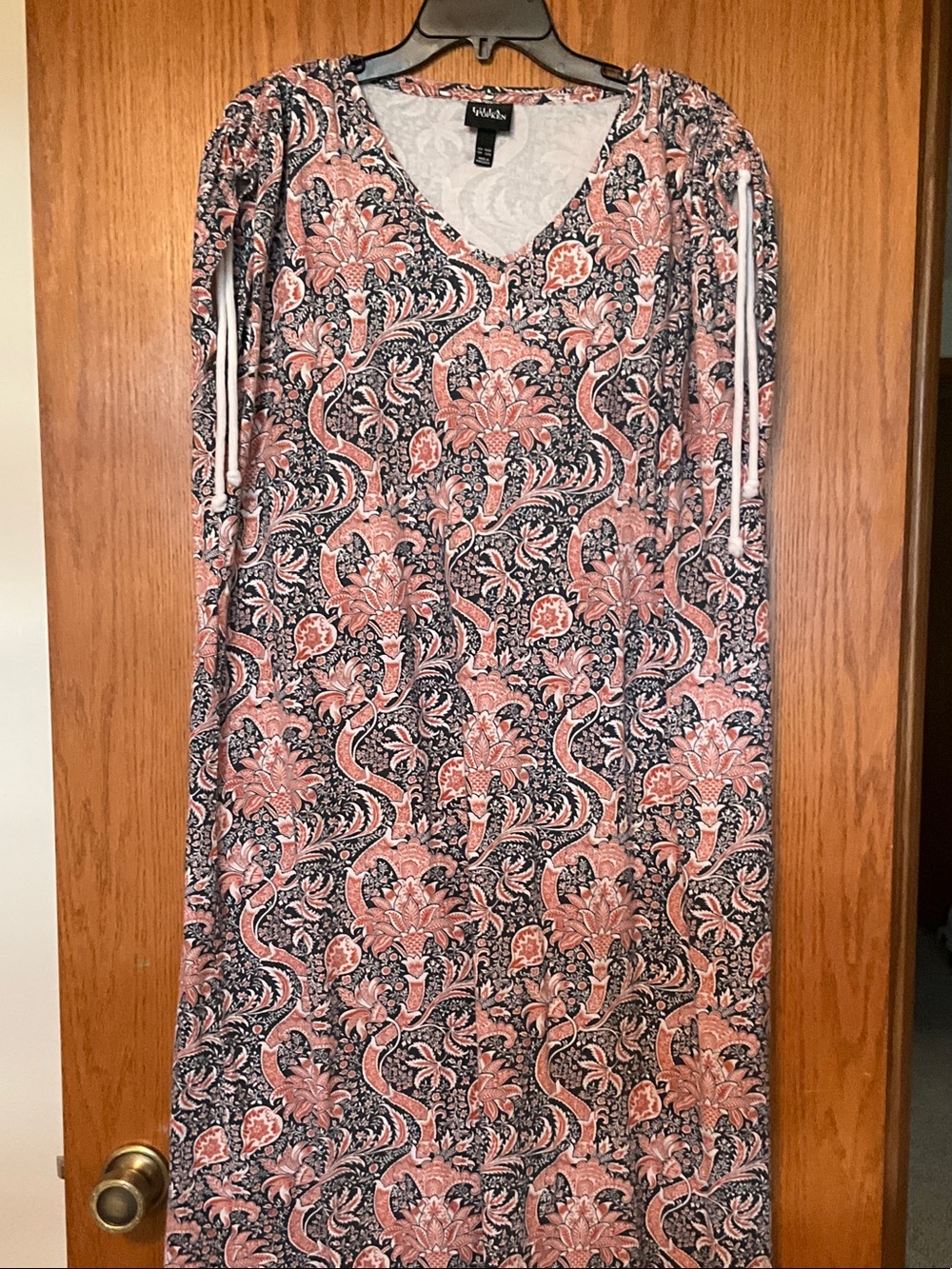 Ulla Popken Pink and Navy Floral V-Neck Maxi Dress